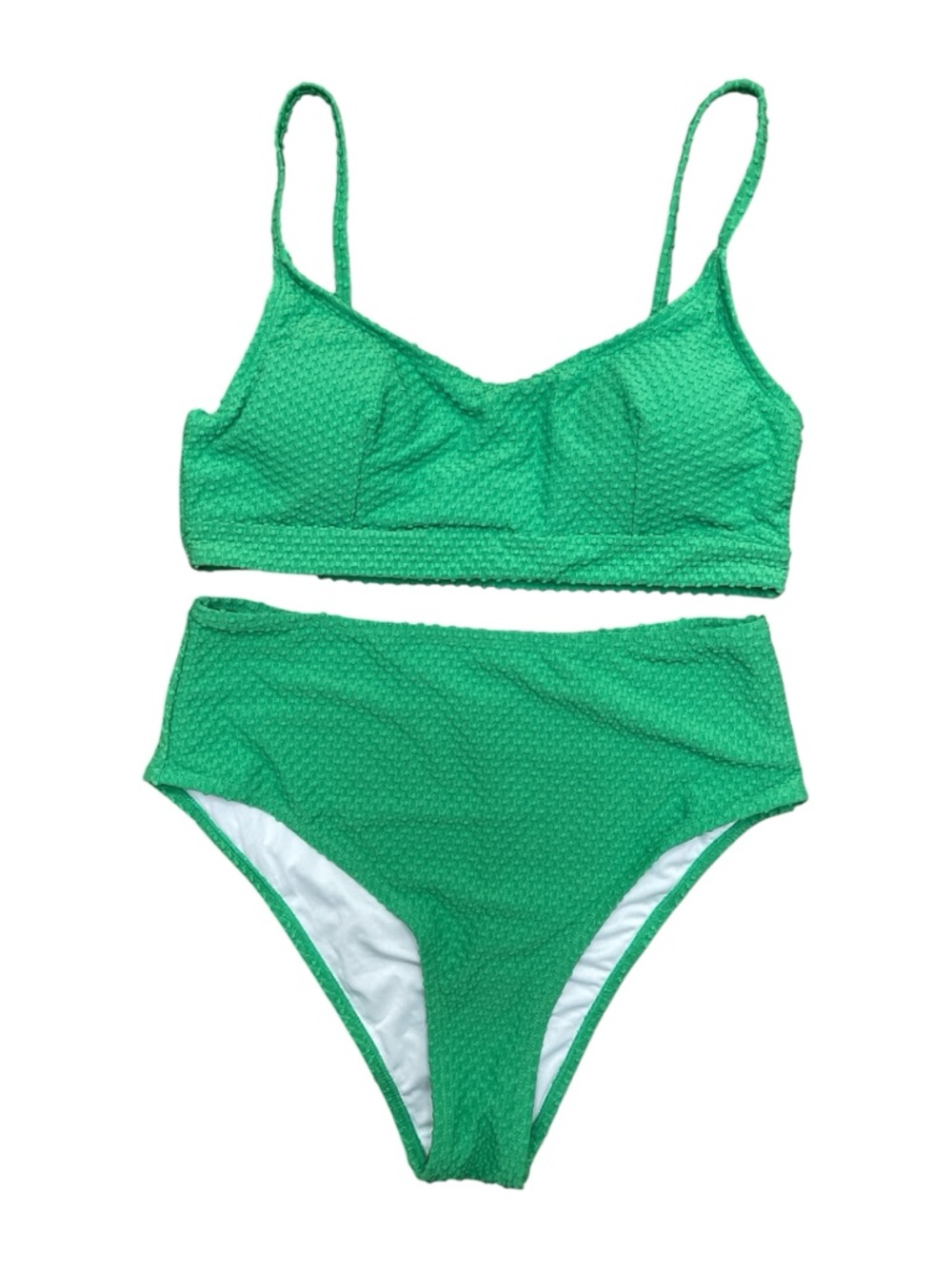Cupshe Green Textured Bralette Bikini Set High Waisted Medium NWT - Picture 2 of 5